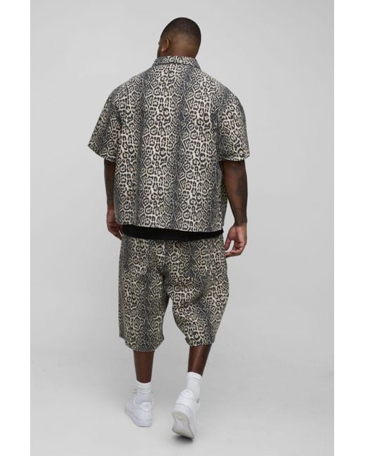 BoohooMAN Black Plus Washed Leopard Longline Jorts for men