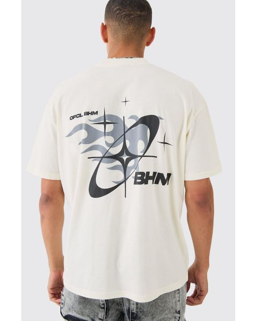 BoohooMAN White Oversized Boxy Extended Necl Bhm Flame T-shirt for men