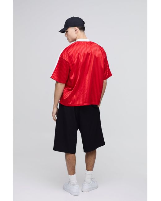 BoohooMAN Kastiges gestreiftes Oversize Man Poloshirt in Red für Herren