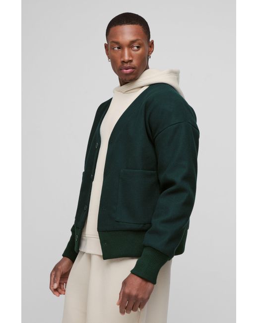 BoohooMAN Green Boxy Open Neck Bomber Jacket for men