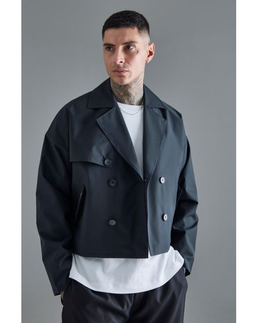 BoohooMAN Gray Tall Cropped Double Breasted Trench Coat for men