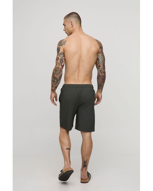BoohooMAN Gray Long Length Textured Trunks for men