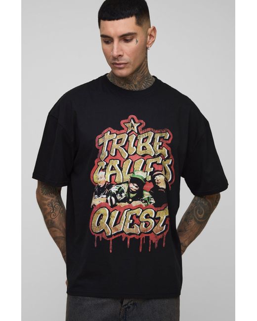 BoohooMAN Black Tall Oversized A Tribe Called Quest License Print T-Shirt for men