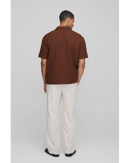 BoohooMAN Brown Hemd in Waffeloptik