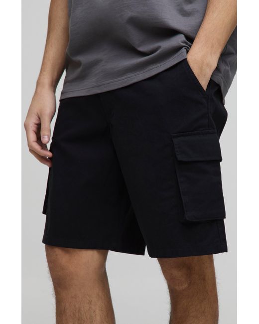 BoohooMAN Lockere Cargo Twill-Shorts in Black für Herren