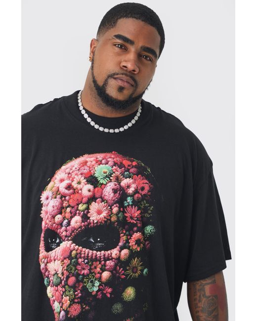 BoohooMAN Black Plus Oversized Floral Mask T-Shirt for men