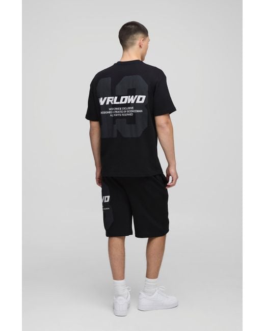 BoohooMAN Oversize T-Shirt in Waffeloptik mit 13-Print in Black für Herren