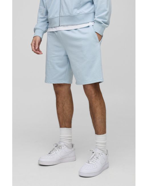 BoohooMAN Blue 260gsm Loopback Basic Relaxed Fit Mid Length Shorts for men