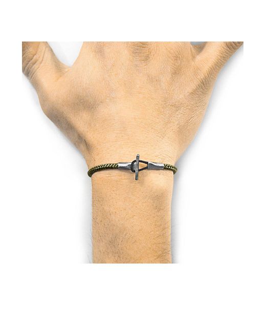 BoohooMAN Green Anchor & Crew Cambridge Silver And Rope Bracelet for men