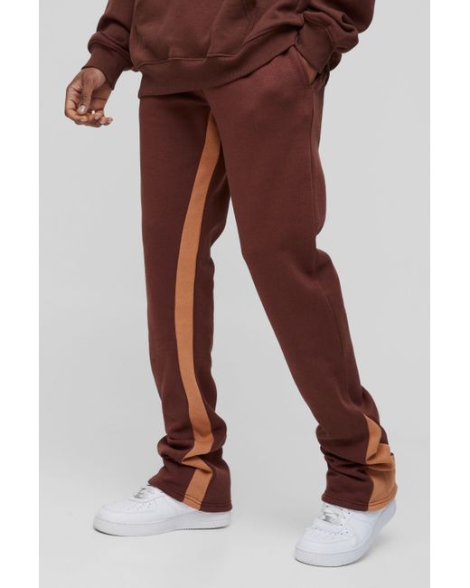 BoohooMAN Red Tall Regular Fit Stacked Gusset Joggers for men