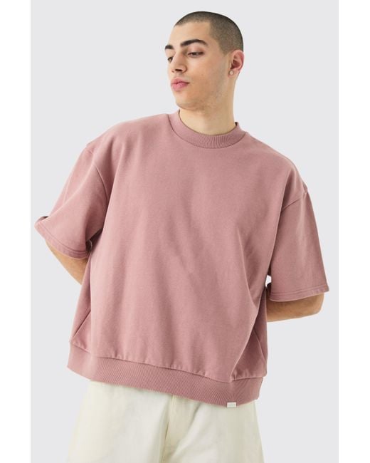 BoohooMAN Pink Oversized Boxy Heavyweight Short Sleeve Sweatshirt for men