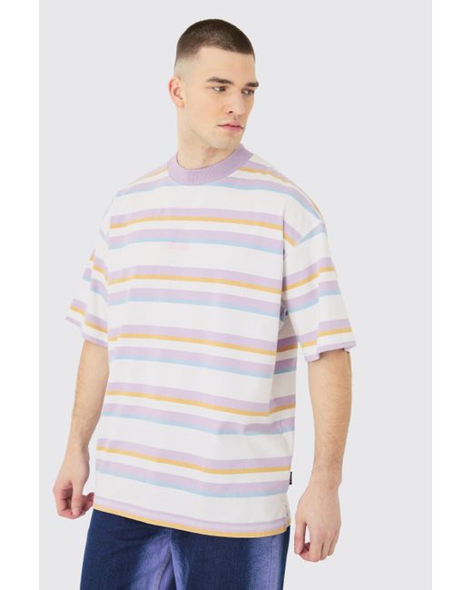 BoohooMAN White Tall Oversized Carded Heavy Striped Ofcl T-shirt for men