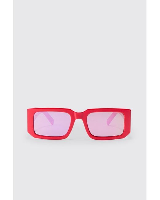 BoohooMAN White Chunky Rectangular Mirror Lens Sunglasses In Red for men