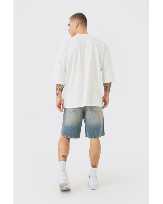 BoohooMAN White Oversized Cargo Pocket Half Sleeve T-shirt for men