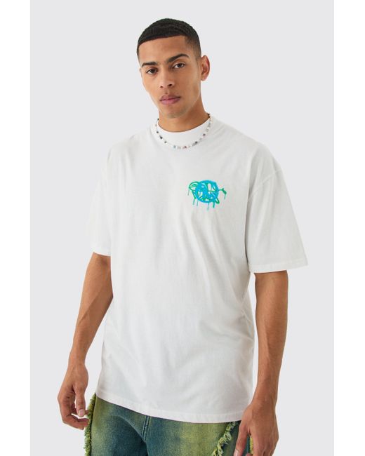 BoohooMAN Blue Oversized Extended Neck Homme Skull T-shirt for men