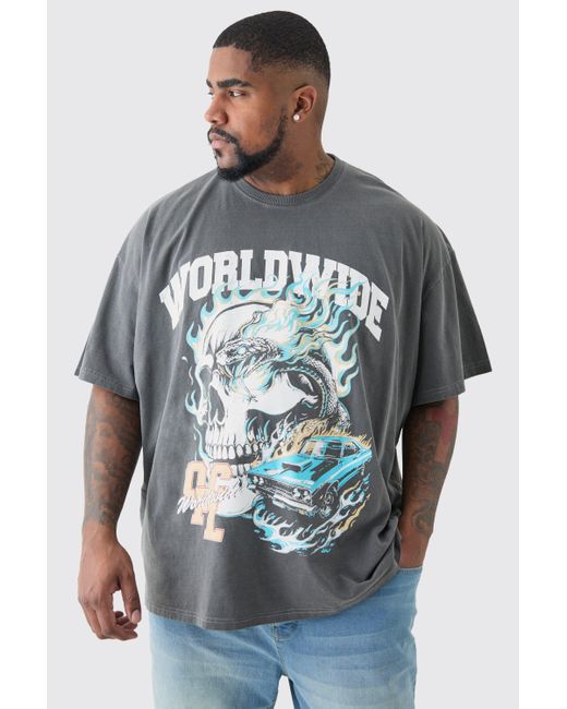 BoohooMAN Gray Plus Worldwide Gothic T-shirt In Acid Wash for men