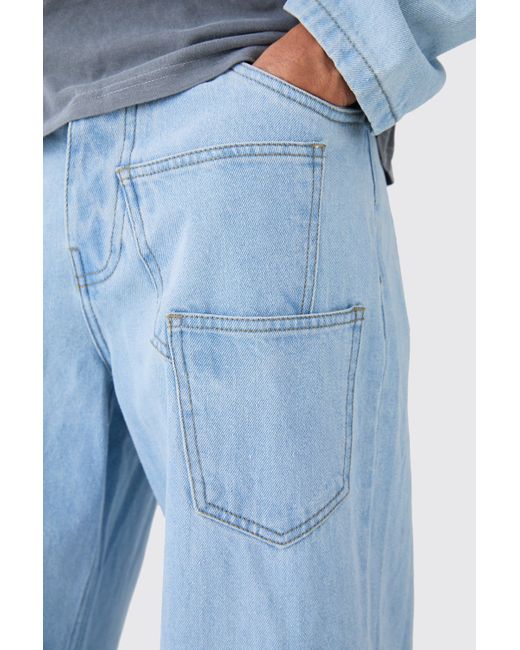 BoohooMAN Blue Baggy Rigid Detail Acid Wash Jeans for men