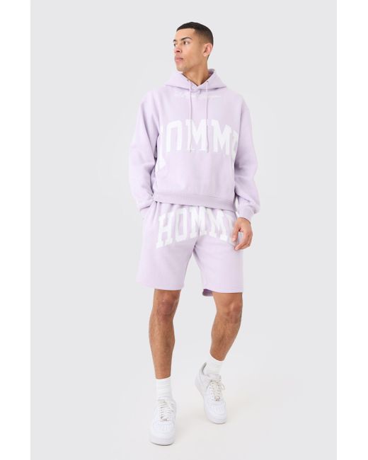 BoohooMAN Oversized Boxy Hooded Short Tracksuit in Purple for Men | Lyst