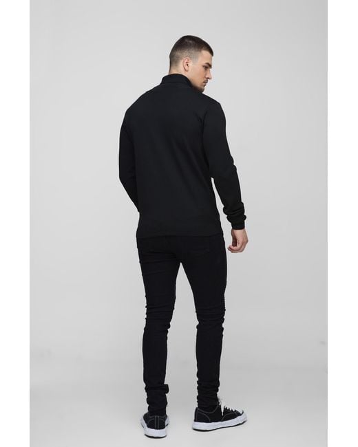 BoohooMAN Black Tall Basic Regular Fit Roll Neck Sweater for men
