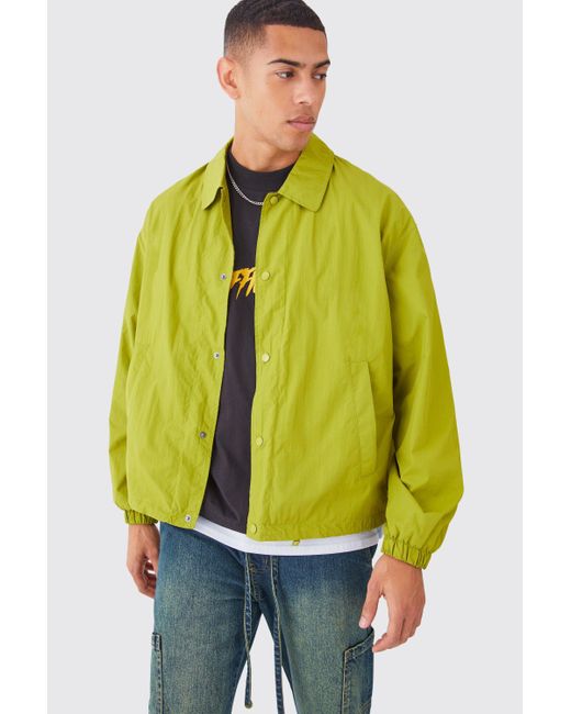 BoohooMAN Green Crinkle Nylon Coach Jacket for men