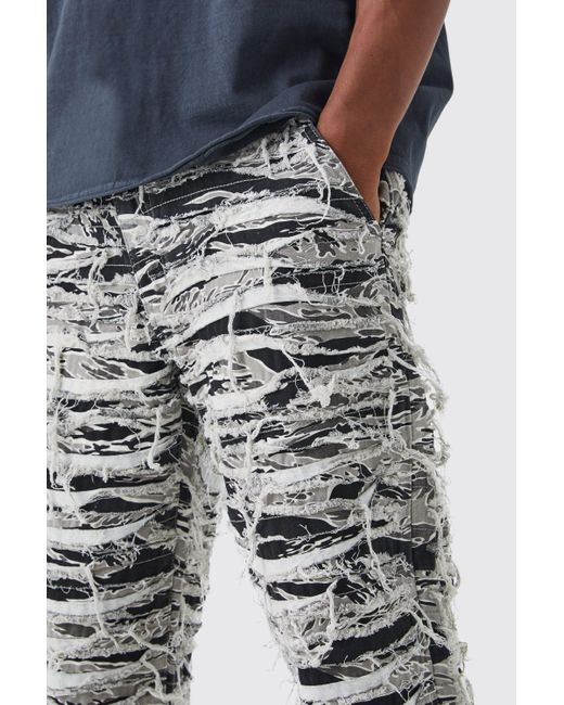 BoohooMAN Multicolor Relaxed Heavily Distressed Camo Trouser for men