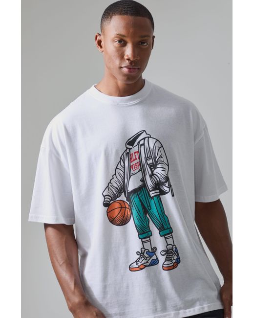 BoohooMAN Gray Man Active Oversized Athletic Basketball Graphic T-shirt for men