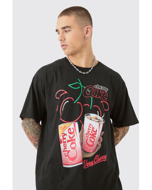 BoohooMAN Oversized Cherry Coke License T-shirt in Black für Herren