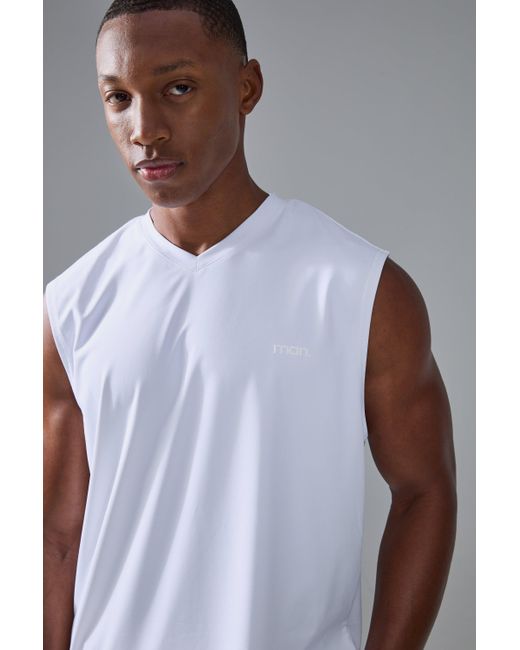 BoohooMAN Gray Man Sport V Neck Performance Regular Fit Tank for men