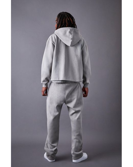 BoohooMAN Gray Oversized Zip Through Washed Puff Print Tracksuit for men