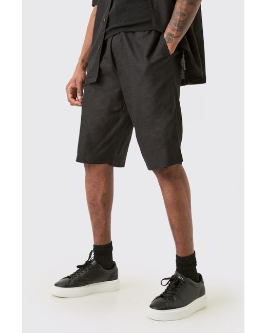 BoohooMAN Tall Elasticated Waist Linen Comfort Shorts In Black für Herren