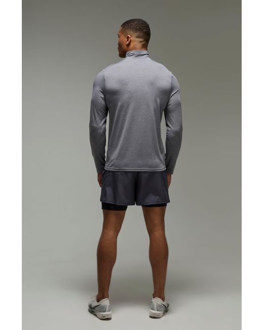 BoohooMAN Gray Man Active Breathable Regular Fit Marl 1/4 Zip Top for men