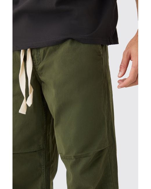 BoohooMAN Green Elasticated Waist Contrast Drawcord Baggy Trouser for men