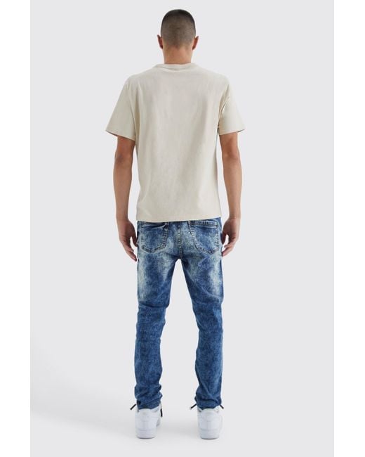 BoohooMAN Blue Skinny Stretch Ripped Jean for men