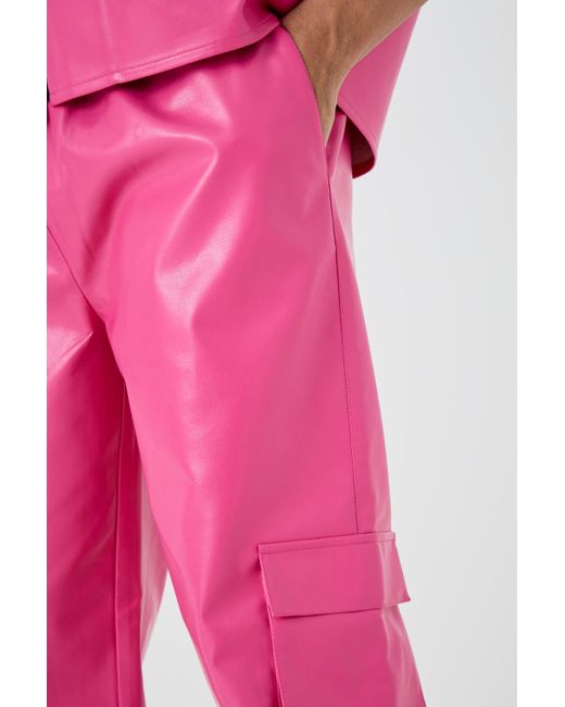 BoohooMAN Pink Short Sleeve Boxy Revere Button Pu Shirt & Trouser Set for men