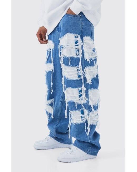 BoohooMAN Blue Baggy Rigid Jean With Jersey Jogger Underlay for men