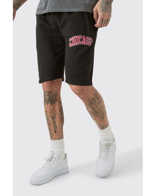 BoohooMAN Black Tall Loose Fit Varsity Jersey Shorts for men