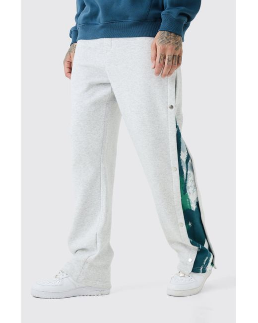 BoohooMAN Blue Tall Relaxed Printed Side Panel Popper Jogger for men