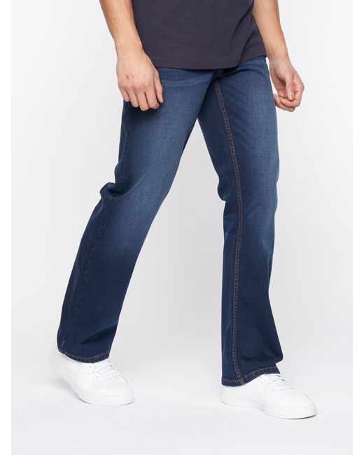 BoohooMAN Blue Crosshatch Winsbury Bootcut Jeans for men