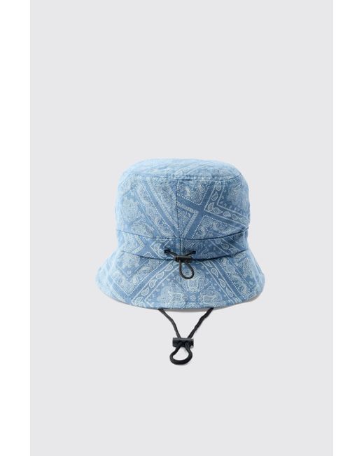 Bandana Denim Boonie Hat In Blue Boohoo