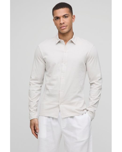 Boohoo White Slim Fit Jersey Long Sleeve Shirt