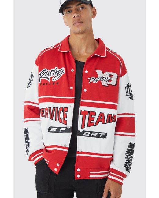 korean white and red oversized varsity / baseball jacket