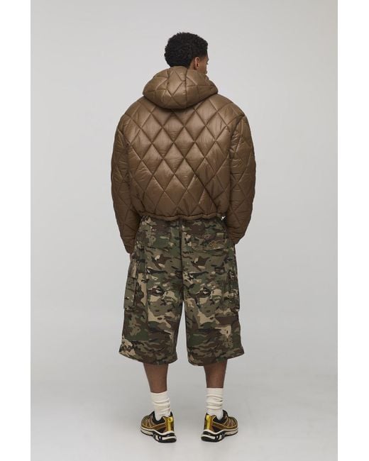 BoohooMAN Men's Brown Oversized Boxy High Sheen Diamond Quilted