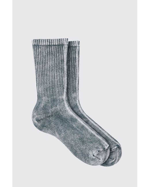 BoohooMAN Blue Acid Wash Plain Ribbed Sports Socks In Charcoal for men