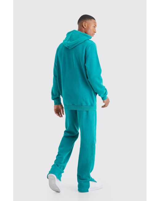 BoohooMAN Man Jogginghose mit Acid-Waschung und geteiltem Saum in Blue für Herren