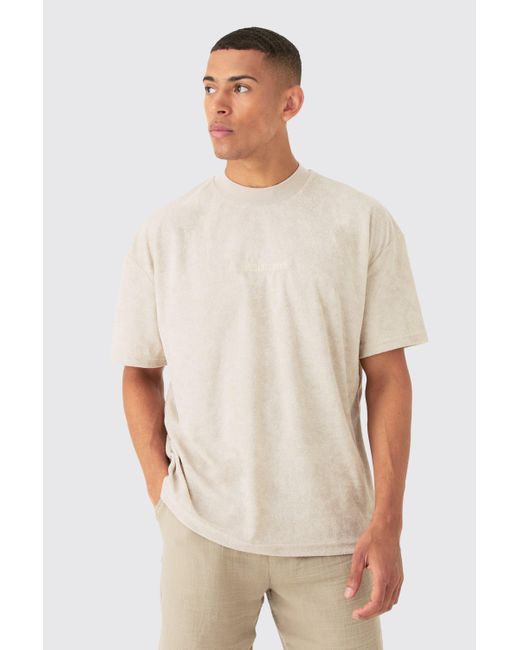BoohooMAN White Oversized Extended Neck Towelling T-shirt for men