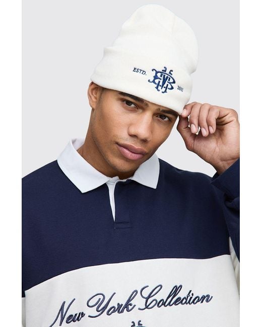 BoohooMAN Blue Embroidered Beanie for men