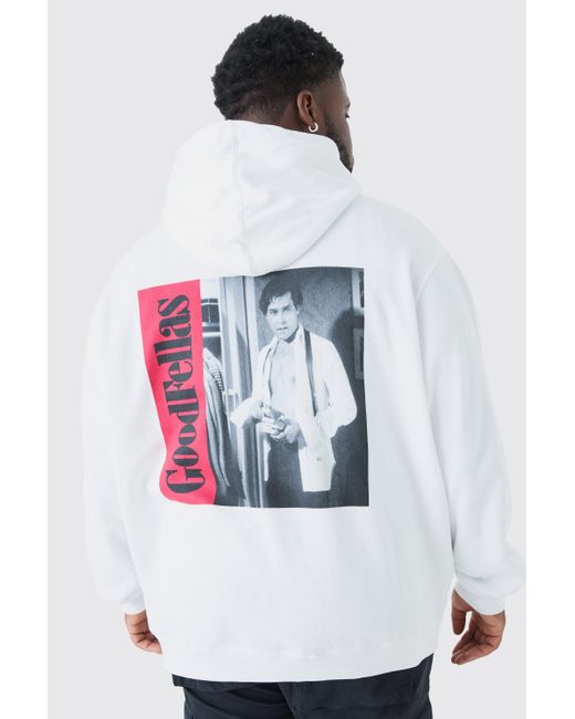 BoohooMAN White Plus Goodfellas License Hoodie for men