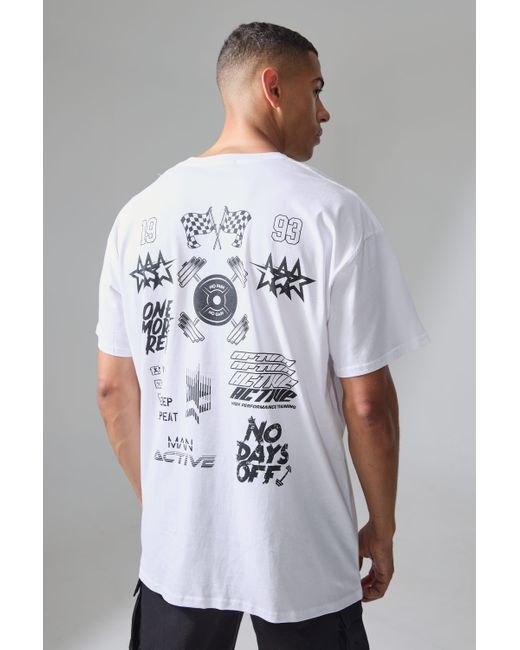 BoohooMAN White Man Active Oversized Multi Graphic Back Print T-shirt for men