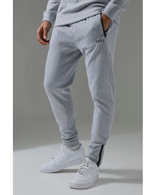 BoohooMAN Man Active Pro Fleece Skinny Fit Joggers in Grey for Men Lyst UK