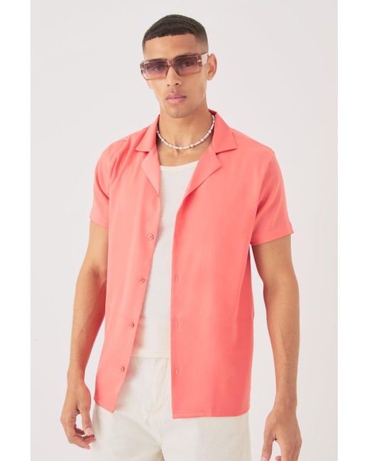 BoohooMAN Short Sleeve Satin Shirt in Pink für Herren